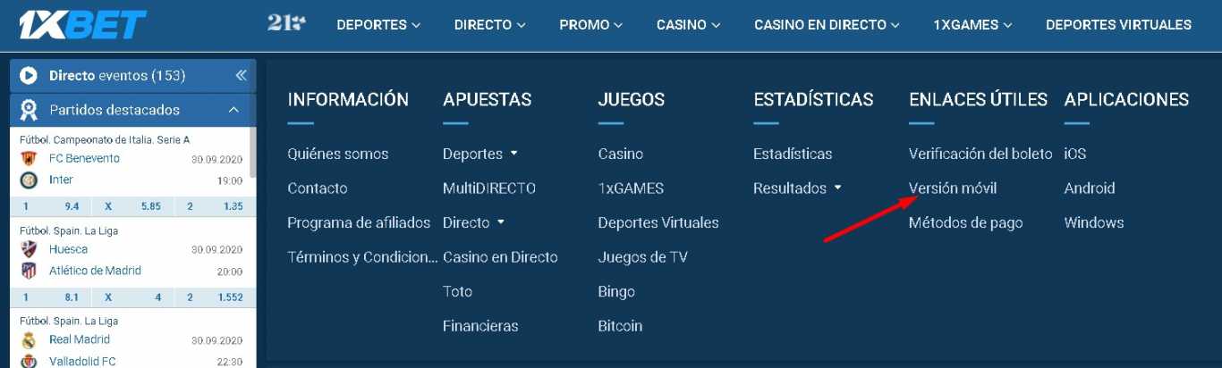 1xBet mobile version